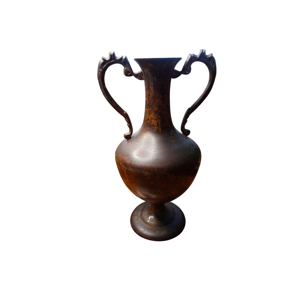Vintage Metal Amphora Vase Ornate Scroll Handles Made in India